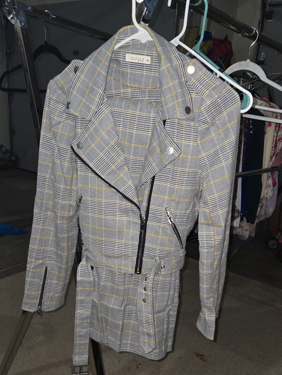 ILLA ILLA Jackets & Blazers - Women's Plaid Belted Moto Jacket And Wide Leg Pant Set